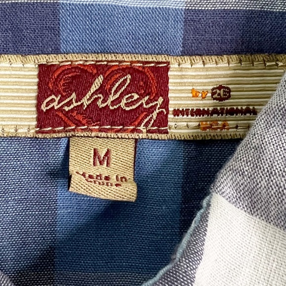 Ashley Western Style Blue Plaid Long Sleeve Button Down Shirt Size M - Picture 6 of 8